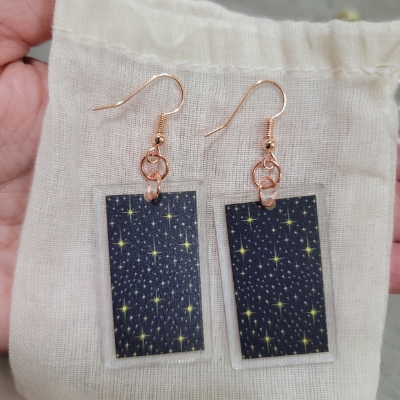 Tarot Card "The Sun" Rose-Gold Resin Earrings - Picture 3 of 4